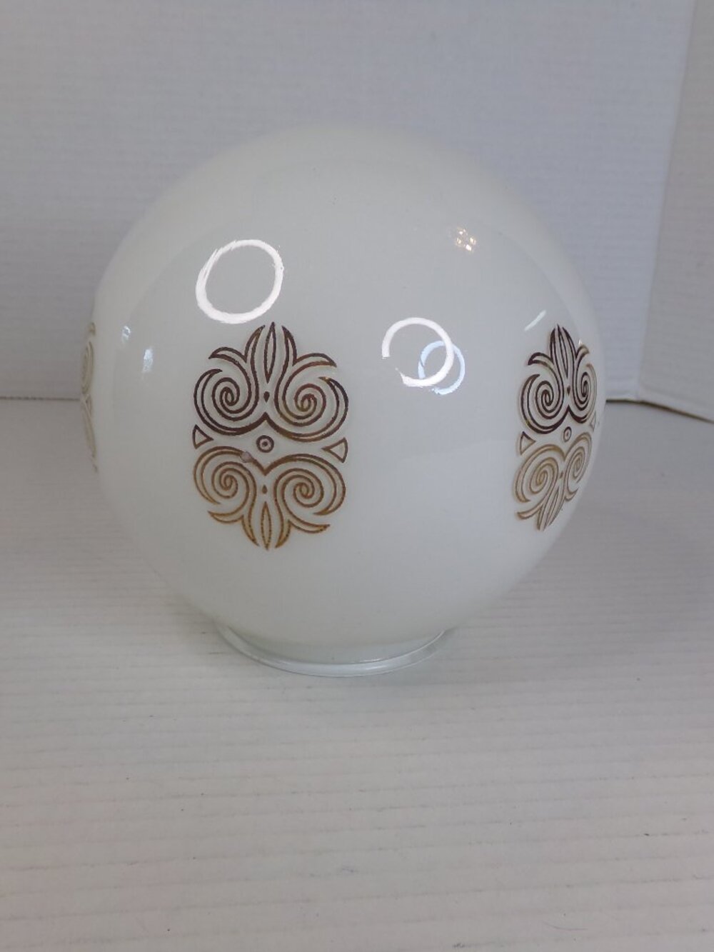 Vintage Round Glass Light Globe Cover White Gold Decor MCM